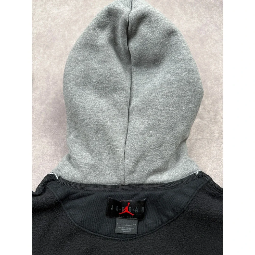 Jordan Brand Mens Small Black Gray Graphic Fleece Pullover Hoodie Jumpman Logo